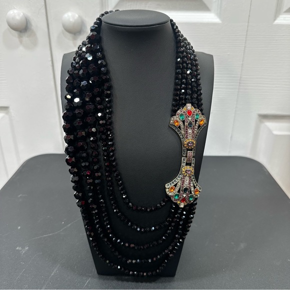 Heidi Daus  "Age of Elegance" Art Deco Black Beaded Necklace with Clasp - Picture 12 of 15